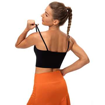 Lavento Women's Longline Sports Bras Yoga Cami Tank Top with Built in Bra (Black, Medium)