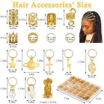 Lucomb 259 Pcs Hair Jewelry for Braids, Loc Jewelry for Hair Dreadlock for Women, Metal Gold Rings C...