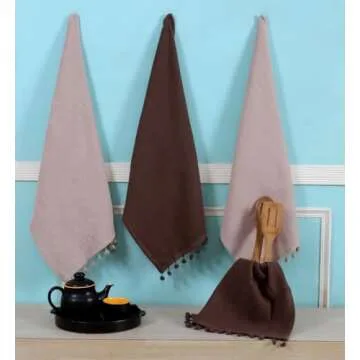 ACCENTHOME 100% Cotton Waffle Weave Kitchen Towel Set of 4 Super Soft Absorbent Tea Towels | Durable Cleaning Dish Cloths Perfect for Mess & Quick Drying Dishes Rags 18x26 inches in Beige & Brown