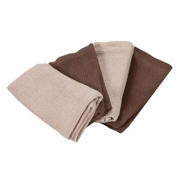 ACCENTHOME 100% Cotton Waffle Weave Kitchen Towel Set of 4 Super Soft Absorbent Tea Towels | Durable Cleaning Dish Cloths Perfect for Mess & Quick Drying Dishes Rags 18x26 inches in Beige & Brown