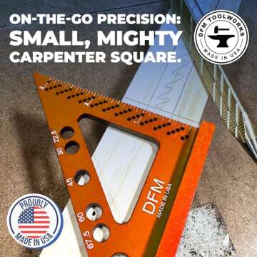 DFM Small Carpenters Work Tools w/Fixed Miter Angle Pin - Precision Woodworking - 3.5" x 3.75" Size for Pocket 1/16" Scribe Holes 5 x 1/4" Pin Holes - Made in USA - English Blue