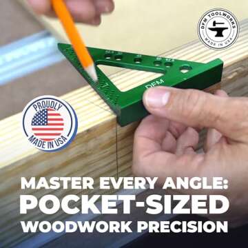 DFM Small Carpenters Work Tools w/Fixed Miter Angle Pin - Precision Woodworking - 3.5" x 3.75" Size for Pocket 1/16" Scribe Holes 5 x 1/4" Pin Holes - Made in USA - English Blue