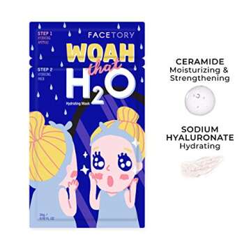 FACETORY K Beauty Face Mask Skin Care - Woah That H2O 2-Step Sheet Mask with Ceramide & Sodium Hyalu...