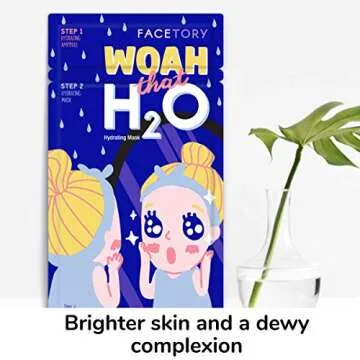 FACETORY K Beauty Face Mask Skin Care - Woah That H2O 2-Step Sheet Mask with Ceramide & Sodium Hyaluronate | Moisturizing, Balancing (5 Pack)