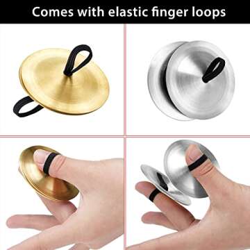 20 Pieces Finger Cymbals Belly Dancing Finger Dancing Finger Zills Musical Instrument for Dancer Party (Gold, Silver)
