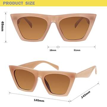 mosanana Cat Eye Sunglasses for Women Trendy Square Cateye Beige Retro Cool Vintage Fashion 90s Cute Funky Aesthetic Ladies Small Face Chunky Unique Stylish Petite Indie Sexy Frame 2023 Sharp Shine