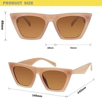 mosanana Cat Eye Sunglasses for Women Trendy Square Cateye Beige Retro Cool Vintage Fashion 90s Cute Funky Aesthetic Ladies Small Face Chunky Unique Stylish Petite Indie Sexy Frame 2023 Sharp Shine