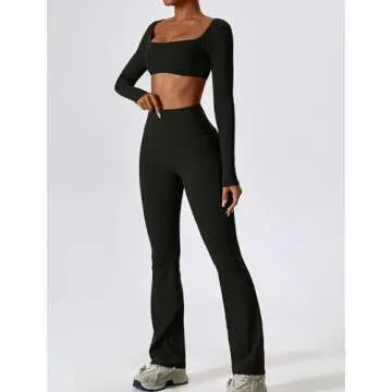 ABOCIW Women's 2 Piece Flare Leggings & Crop Top Set