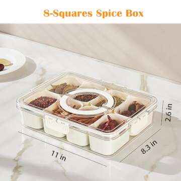 OURIZE Spice Container Masala Dabba Box, Kitchen Storage Organizer with 8 Removable Squares for Masala/Spice/Dry Fruit/Seasonings/Herb (Large), White, HQ110