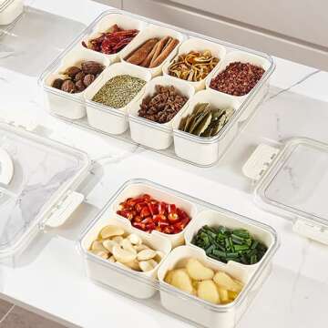 OURIZE Spice Container Masala Dabba Box, Kitchen Storage Organizer with 8 Removable Squares for Masala/Spice/Dry Fruit/Seasonings/Herb (Large), White, HQ110