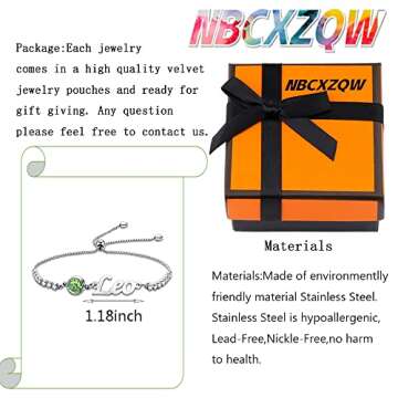 My Pet Elephant 12 Constellations Charm Bracelet with Birthstone Constellation Jewelry Zodiac Sign Gift Astrology Jewelry Birthday Gift (Leo Br)