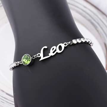 My Pet Elephant 12 Constellations Charm Bracelet with Birthstone Constellation Jewelry Zodiac Sign Gift Astrology Jewelry Birthday Gift (Leo Br)