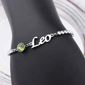 My Pet Elephant 12 Constellations Charm Bracelet with Birthstone Constellation Jewelry Zodiac Sign Gift Astrology Jewelry Birthday Gift (Leo Br)