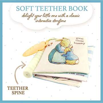 KIDS PREFERRED Beatrix Potter Peter Rabbit Soft Teether Book with Sensory Teether Spine and Teether Toy