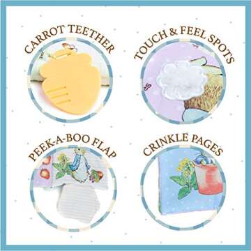 KIDS PREFERRED Beatrix Potter Peter Rabbit Soft Teether Book with Sensory Teether Spine and Teether Toy