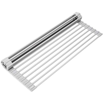 Surpahs Over Sink Foldable Multipurpose Roll-Up Dish Drying Rack, Silicone Wrapped Stainless Steel, Warm Gray, 17.5" x 13.1"