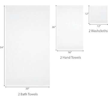 TRIDENT Soft & Plush Luxury Towel Set, 100% Cotton, 2 Bath Towels 2 Hand Towels 2 Washcloths Highly Absorbent Towels for Bathroom, 6 Pieces snowclad White Towel Sets