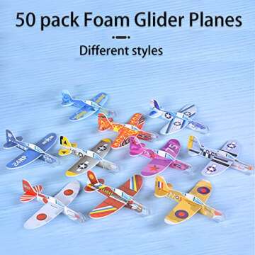 Manmel 50 Pcs Foam Gliders Planes Toys for Kids, Paper Airplane, Party Favors Goodie Bag Stuffers, O...