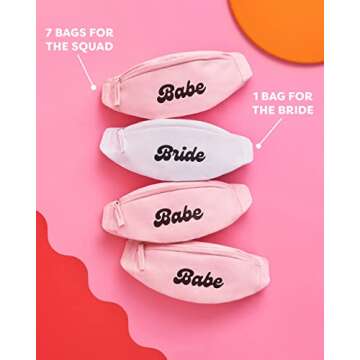 xo, Fetti Bachelorette Party Bride Babe Fanny Packs - 8 pc | Bridesmaid Proposal Box, Pink + White Sling Bag, Bride to Be Gift, Bridesmaid Favors, Bachelorette Party Decorations