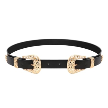 JASGOOD Women Leather Double Buckle Adjustable Belt