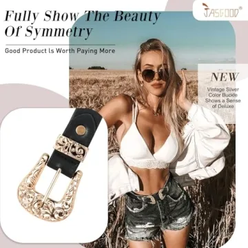 JASGOOD Women Leather Double Buckle Adjustable Belt