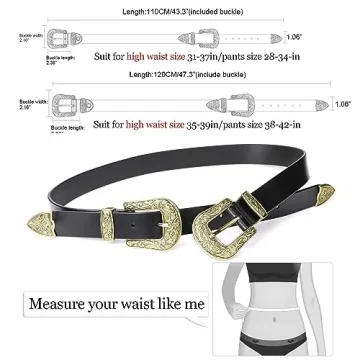 JASGOOD Women Leather Double Buckle Adjustable Belt