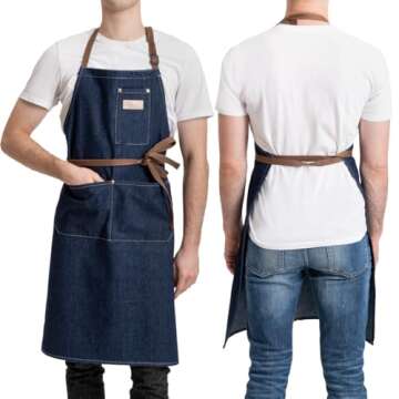 ROTANET Denim Work Apron with 3 Pockets Jean Shop Aprons for Chef Hairstylist Kitchen Woodworking fo...