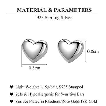 SLUYNZ Solid 925 Sterling Silver 8MM Fat Heart Earrings Studs for Women Teen Girls Hollow Sweet Love Studs Earrings (A-Sterling Silver)