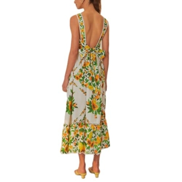 Women Y2k Boho Maxi Dress Vintage Floral Tie Shoulder Strap Sleeveless A Line Long Dress Summer Beach Flowy Dresses