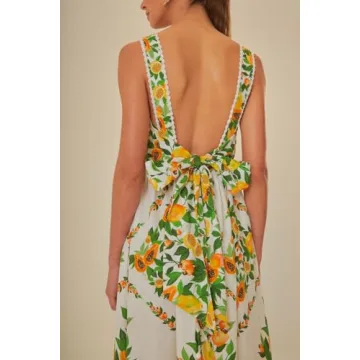 Women Y2k Boho Maxi Dress Vintage Floral Tie Shoulder Strap Sleeveless A Line Long Dress Summer Beach Flowy Dresses