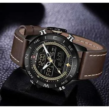 NAVIFORCE Leather Waterproof Sport Digital Watch