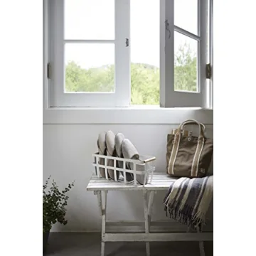 Yamazaki Home Storage Basket - Home Organizer Bin Holder with Wooden Handle Steel + Wood Small White