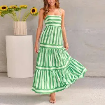 Foidiccx Women's Striped Slip Maxi Dress Flowy Summer Elegance