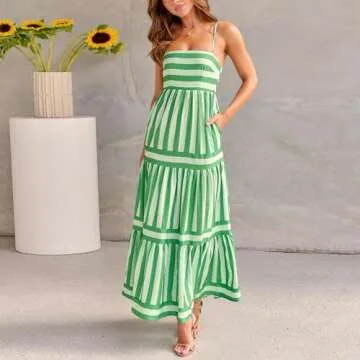 Foidiccx Women's Striped Slip Maxi Dress Flowy Summer Elegance