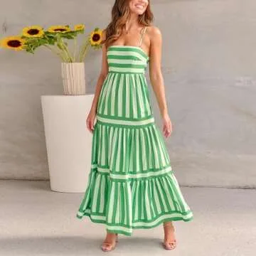 Foidiccx Women's Striped Slip Maxi Dress Flowy Summer Elegance