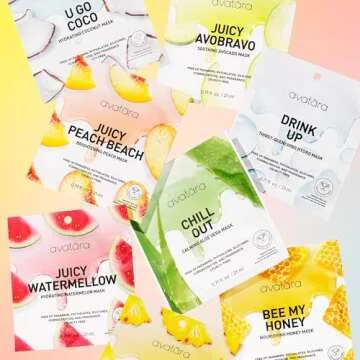 Avatara Sheet Mask Set, Facial Mask Variety Set of 10, Face Mask Skincare with Natural Extracts, Hydrating Face Mask Skin Care Set, Made with Tencel Fibers, All Skin Types, Teen Skincare, 10 Pack