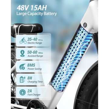 Electric Bike for Adults 960W Peak, 48V 15AH Removable Battery Electric Bicycle, 28MPH Commuter E-bike, 7 Speed, Up to 60 Miles,All Terrain 26" Fat Tire Front Suspension, UL Tested, Samoyed