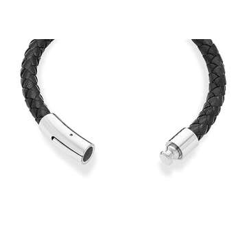 Miabella Italian Braided Leather Bracelet for Men