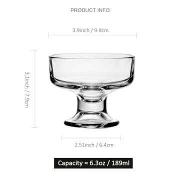 binsakao Glass Ice Cream Bowl Set of 6, Small Clear Mini Footed Dessert Cups for Fruit Pudding Trifl...