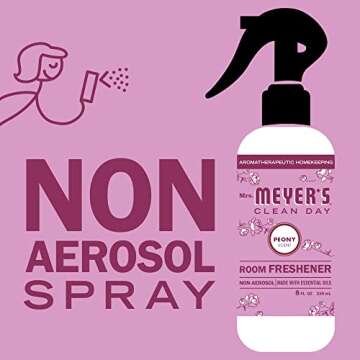 MRS. MEYER'S CLEAN DAY Room and Air Freshener Spray, Non-Aerosol Spray Bottle Infused with Essential Oils, Peony Scent 8 Fl Oz (Pack of 1)