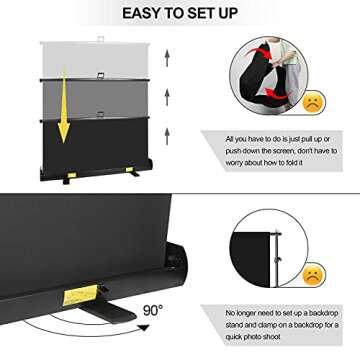 EMART Collapsible Chromakey Panel, 2-in-1 Black White Screen Backdrop, Portable Photography Background with Auto-Locking Frame for Photo Studio Video Live Streaming Photoshoot Zoom Gaming