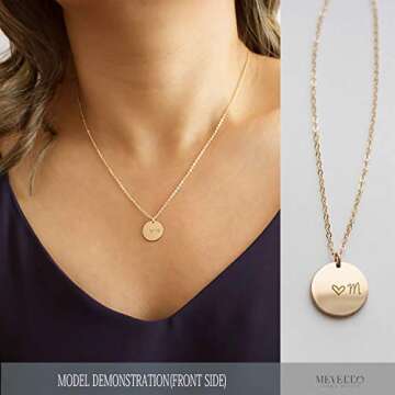 MEVECCO Gold Initial Pendant Necklaces,14K Gold Plated Engraved Disc Personalized Name Dainty Handma...
