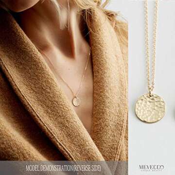 MEVECCO Gold Initial Pendant Necklaces,14K Gold Plated Engraved Disc Personalized Name Dainty Handmade Cute Heart Initial Tiny Pendant Necklaces Jewelry Gift for Women