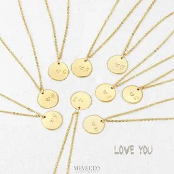 MEVECCO Gold Initial Pendant Necklaces,14K Gold Plated Engraved Disc Personalized Name Dainty Handmade Cute Heart Initial Tiny Pendant Necklaces Jewelry Gift for Women