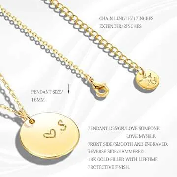 MEVECCO Gold Initial Pendant Necklaces,14K Gold Plated Engraved Disc Personalized Name Dainty Handmade Cute Heart Initial Tiny Pendant Necklaces Jewelry Gift for Women