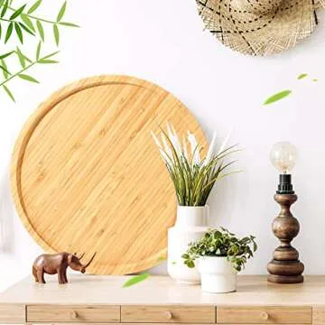 3 Pcs Bamboo Serving Tray Round Bamboo Tray Round Wood Plates Wooden Serving Platter Charcuterie Serving Board with Rim for Kitchen Counter Home Dinning Coffee Table Fruit Bread Plant Pot (11.8 Inch)