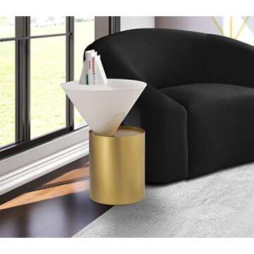 Meridian Furniture 268-E Damon Collection Modern Round End Table with White Metal Table Top and Brus...