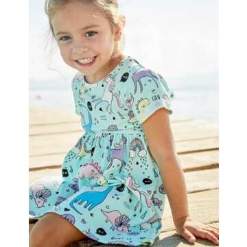 Baby Girl's Dinosaur Summer Dresses Clothes,Short Sleeve Casual Outfits 2t Blue
