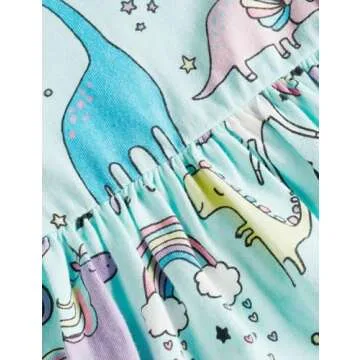 Baby Girl's Dinosaur Summer Dresses Clothes,Short Sleeve Casual Outfits 2t Blue