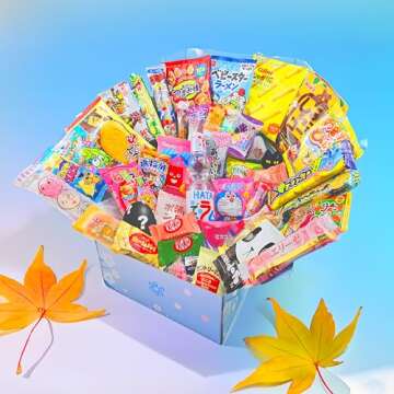 Sakura Box Japanese Candy & Snacks Dagashi Set & Pamphlet 50 Pieces Japanese Food Gift Box